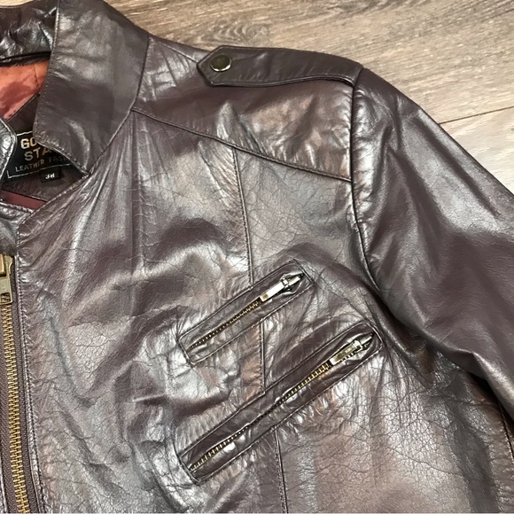 Golden State Men’s Vintage Full Zip Dark Cherry Brown Leather Fashion Jacket 38 - Picture 3 of 12